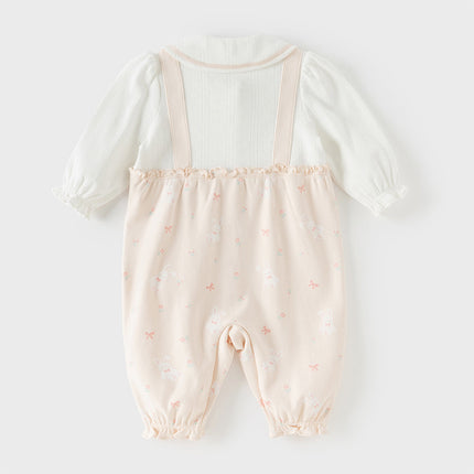 Baby Girls Sweet Pink Print Long Sleeve Indoor Comfortable Rompers