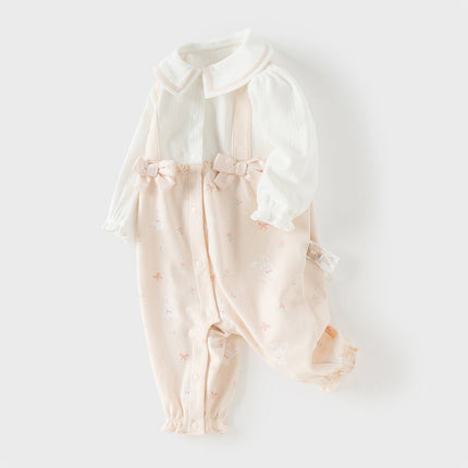 Baby Girls Sweet Pink Print Long Sleeve Indoor Comfortable Rompers