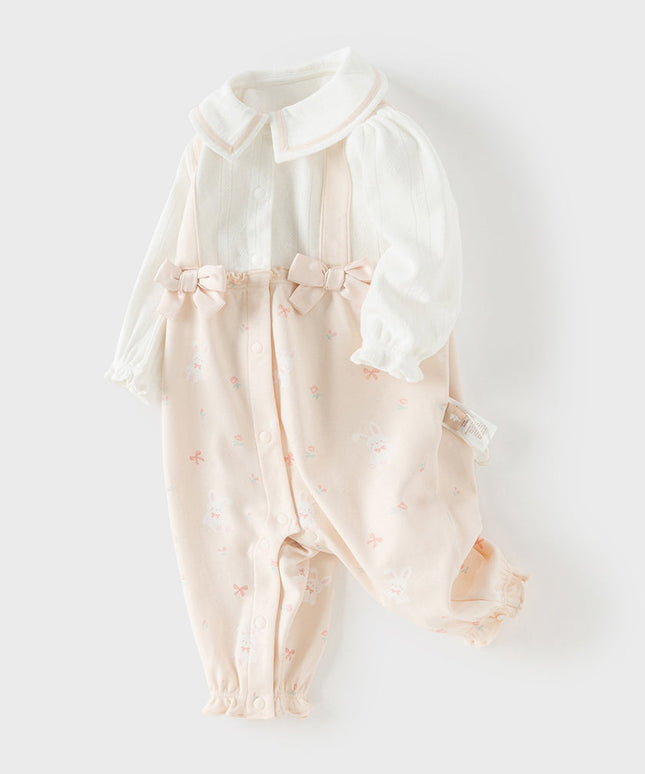 Baby Girls Sweet Pink Print Long Sleeve Indoor Comfortable Rompers