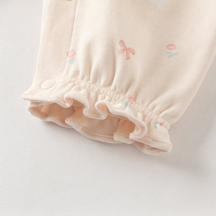 Baby Girls Sweet Pink Print Long Sleeve Indoor Comfortable Rompers