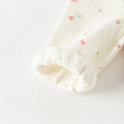 Baby Girls Beige Bow Print Doll Collar Breathable Cotton Soft Rompers