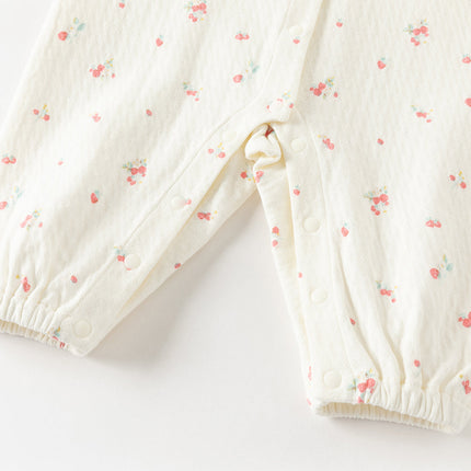 Baby Girls Beige Bow Print Doll Collar Breathable Cotton Soft Rompers