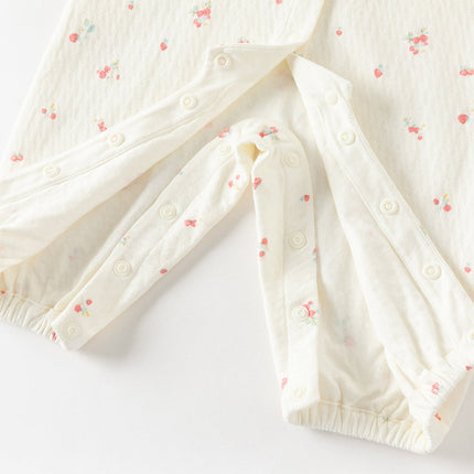 Baby Girls Beige Bow Print Doll Collar Breathable Cotton Soft Rompers