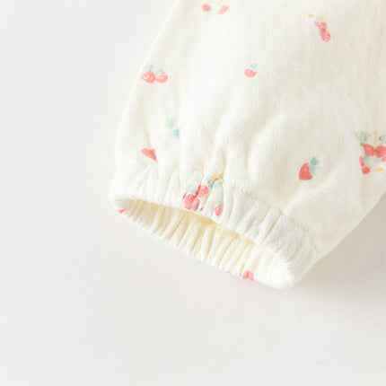 Baby Girls Beige Bow Print Doll Collar Breathable Cotton Soft Rompers