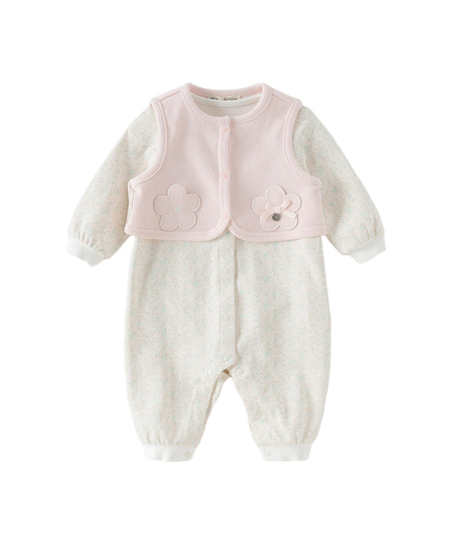 Baby Girls Pink Floral Long Sleeve Two-piece Indoor Soft Cotton Rompers