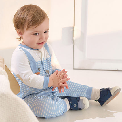 Baby Boys Stylish Blue White Striped Cute Puppy Soft Cotton Rompers