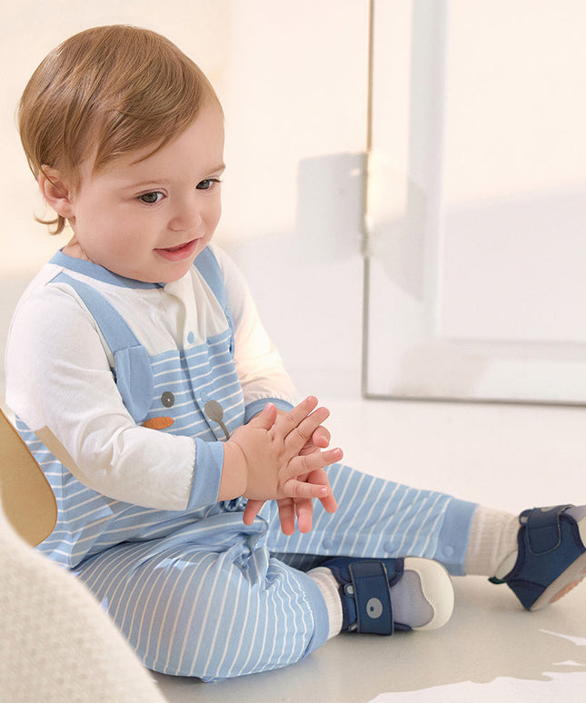 Baby Boys Stylish Blue White Striped Cute Puppy Soft Cotton Rompers
