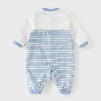 Baby Boys Stylish Blue White Striped Cute Puppy Soft Cotton Rompers