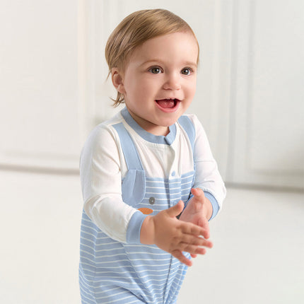Baby Boys Stylish Blue White Striped Cute Puppy Soft Cotton Rompers