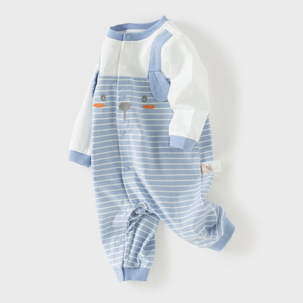 Baby Boys Stylish Blue White Striped Cute Puppy Soft Cotton Rompers