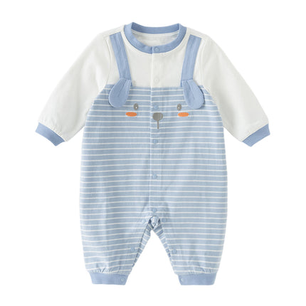 Baby Boys Stylish Blue White Striped Cute Puppy Soft Cotton Rompers