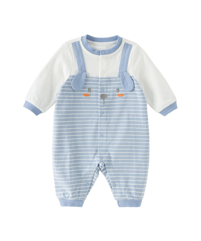 Baby Boys Stylish Blue White Striped Cute Puppy Soft Cotton Rompers