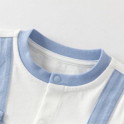 Baby Boys Stylish Blue White Striped Cute Puppy Soft Cotton Rompers