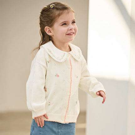 Toddler Girls Casual Beige Lightweight Cotton Sweater Cardigans