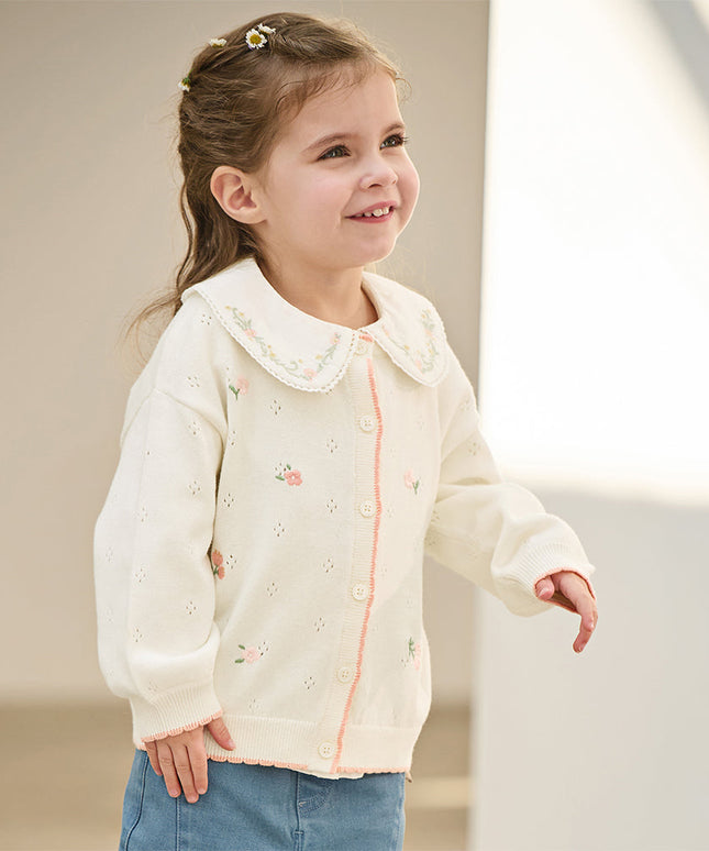 Toddler Girls Casual Beige Lightweight Cotton Sweater Cardigans