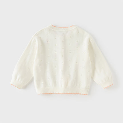 Toddler Girls Casual Beige Lightweight Cotton Sweater Cardigans