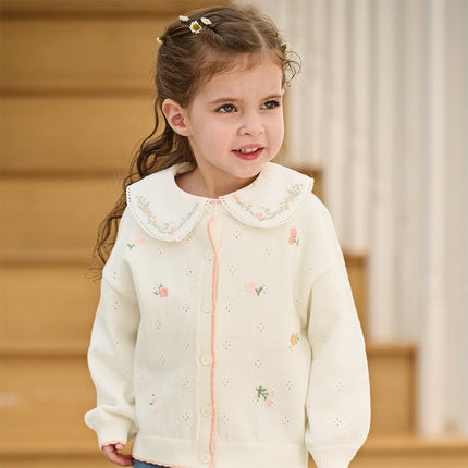 Toddler Girls Casual Beige Lightweight Cotton Sweater Cardigans