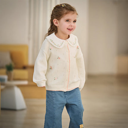 Toddler Girls Casual Beige Lightweight Cotton Sweater Cardigans