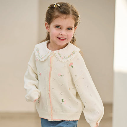Toddler Girls Casual Beige Lightweight Cotton Sweater Cardigans