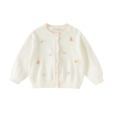 Toddler Girls Casual Beige Lightweight Cotton Sweater Cardigans