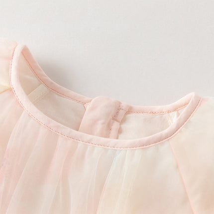 Toddler Girls Adorable Pink Long Sleeve A-line Mesh Dress