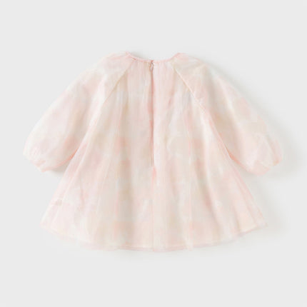 Toddler Girls Adorable Pink Long Sleeve A-line Mesh Dress