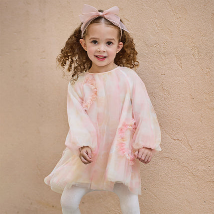 Toddler Girls Adorable Pink Long Sleeve A-line Mesh Dress