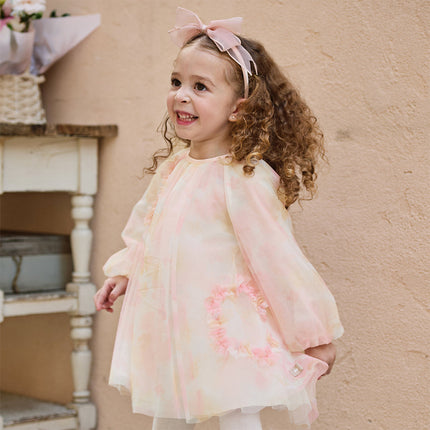 Toddler Girls Adorable Pink Long Sleeve A-line Mesh Dress