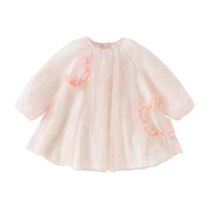 Toddler Girls Adorable Pink Long Sleeve A-line Mesh Dress