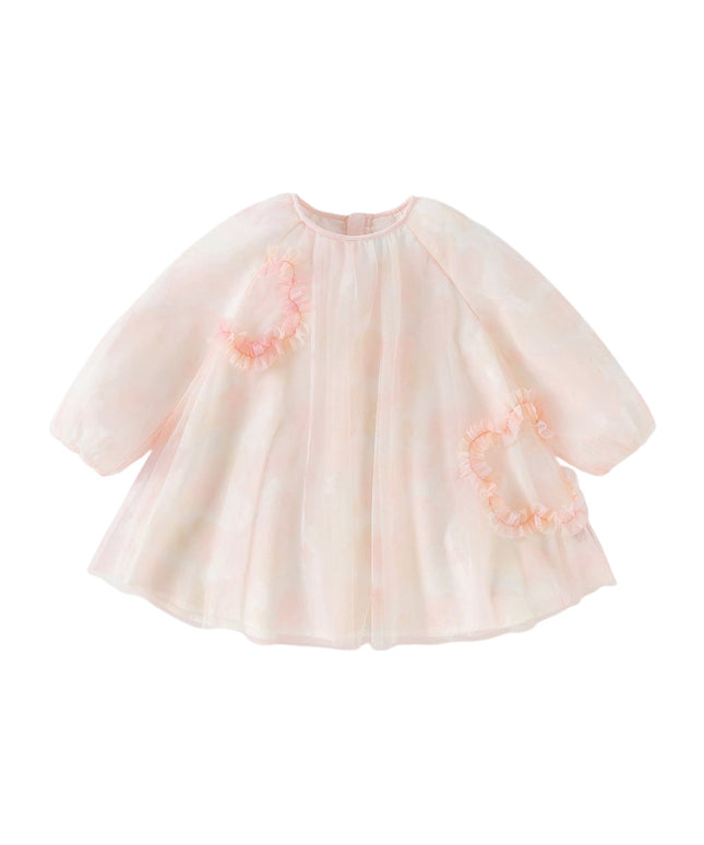 Toddler Girls Adorable Pink Long Sleeve A-line Mesh Dress