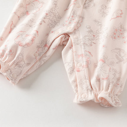 Baby Girls Pink Floral Rabbit-style Indoor Comfortable Rompers