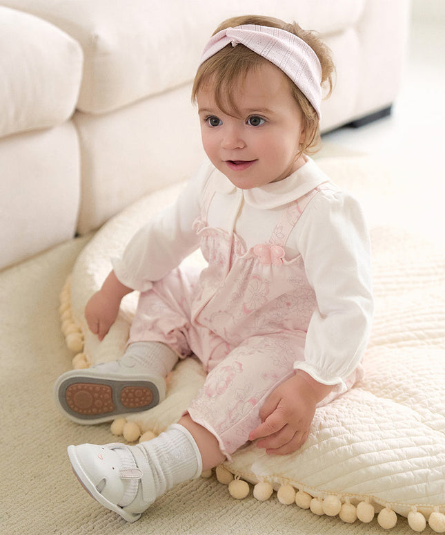 Baby Girls Pink Floral Rabbit-style Indoor Comfortable Rompers
