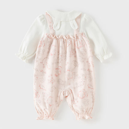 Baby Girls Pink Floral Rabbit-style Indoor Comfortable Rompers