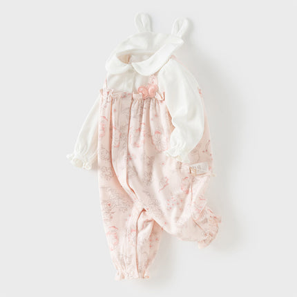Baby Girls Pink Floral Rabbit-style Indoor Comfortable Rompers