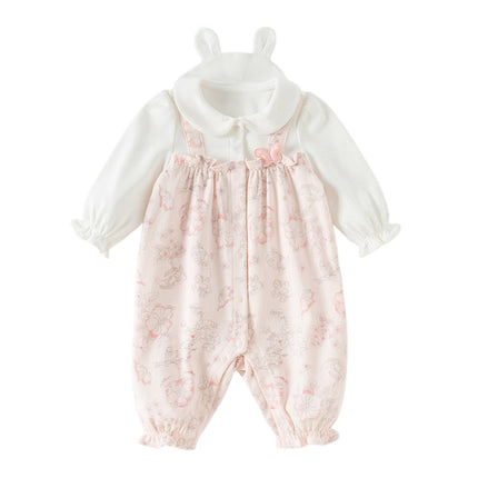 Baby Girls Pink Floral Rabbit-style Indoor Comfortable Rompers