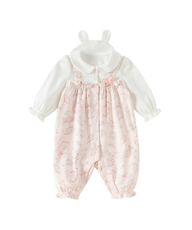 Baby Girls Pink Floral Rabbit-style Indoor Comfortable Rompers