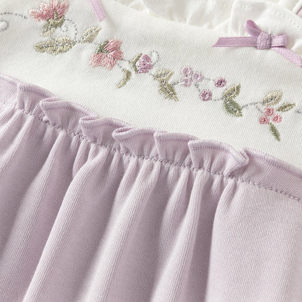 Baby Girls Grey Purple Flower Embroidery Indoor Lightweight Rompers