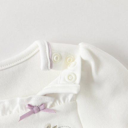 Baby Girls Grey Purple Flower Embroidery Indoor Lightweight Rompers