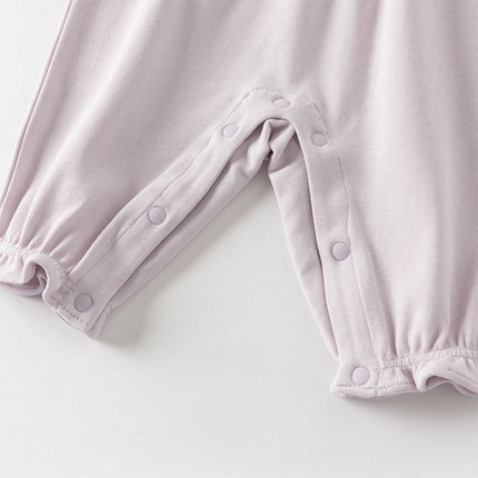 Baby Girls Grey Purple Flower Embroidery Indoor Lightweight Rompers