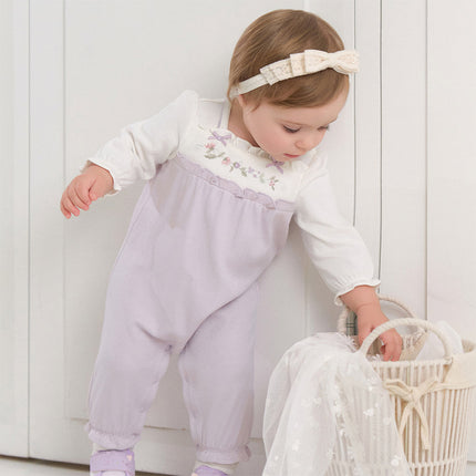 Baby Girls Grey Purple Flower Embroidery Indoor Lightweight Rompers