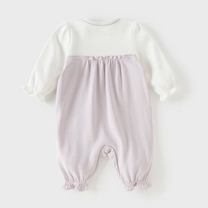 Baby Girls Grey Purple Flower Embroidery Indoor Lightweight Rompers