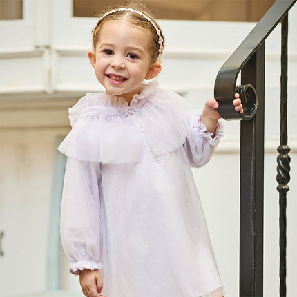 Toddler Girls Elegant Purple Stylish Mesh Dress(hat)