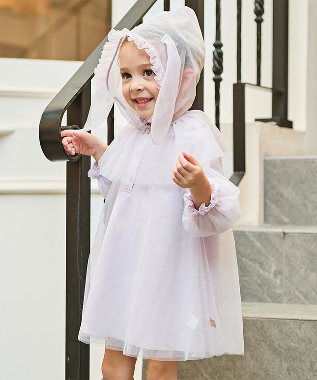 Toddler Girls Elegant Purple Stylish Mesh Dress(hat)