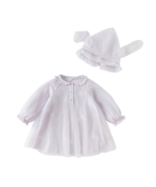 Toddler Girls Elegant Purple Stylish Mesh Dress(hat)