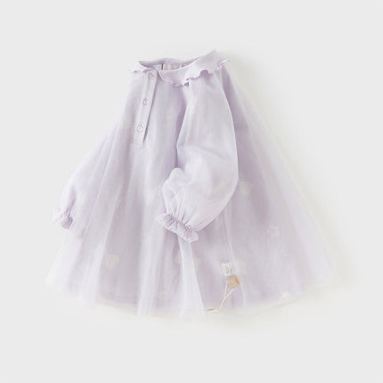 Toddler Girls Elegant Purple Stylish Mesh Dress(hat)
