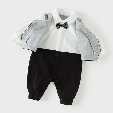 Baby Boys Light Grey Long Sleeve Fake-two-piece Rompers