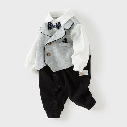 Baby Boys Light Grey Long Sleeve Fake-two-piece Rompers