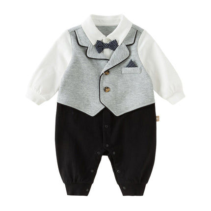 Baby Boys Light Grey Long Sleeve Fake-two-piece Rompers