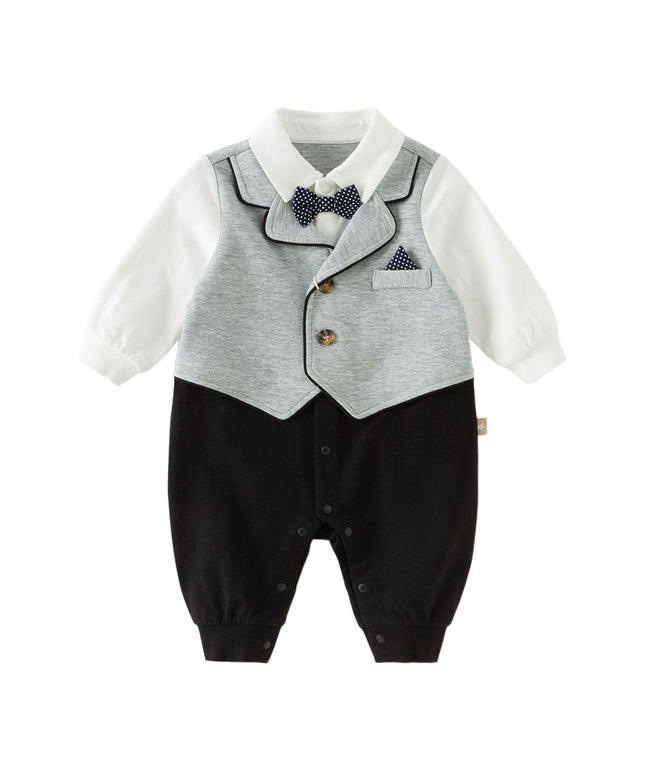Baby Boys Light Grey Long Sleeve Fake-two-piece Rompers