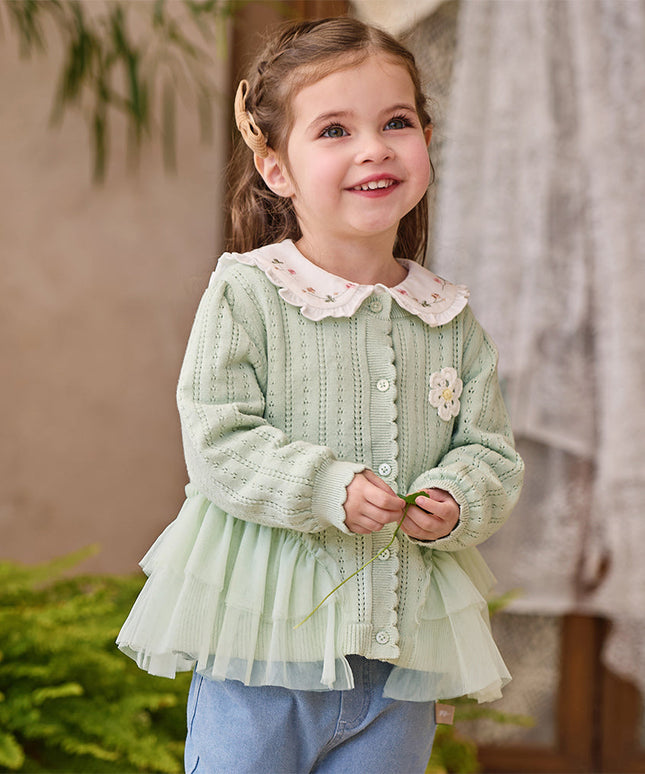 Toddler Girls Cute Green Versatile Mesh Sweater Cardigans